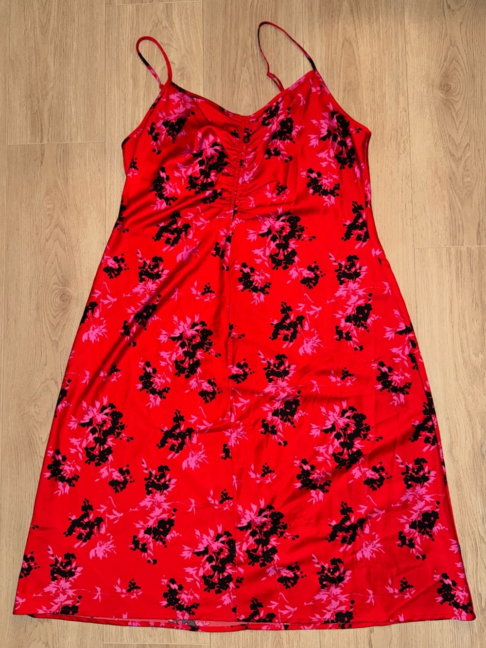 A NEW DAY Red Floral Slip Dress with Pink &‎ Black Accents